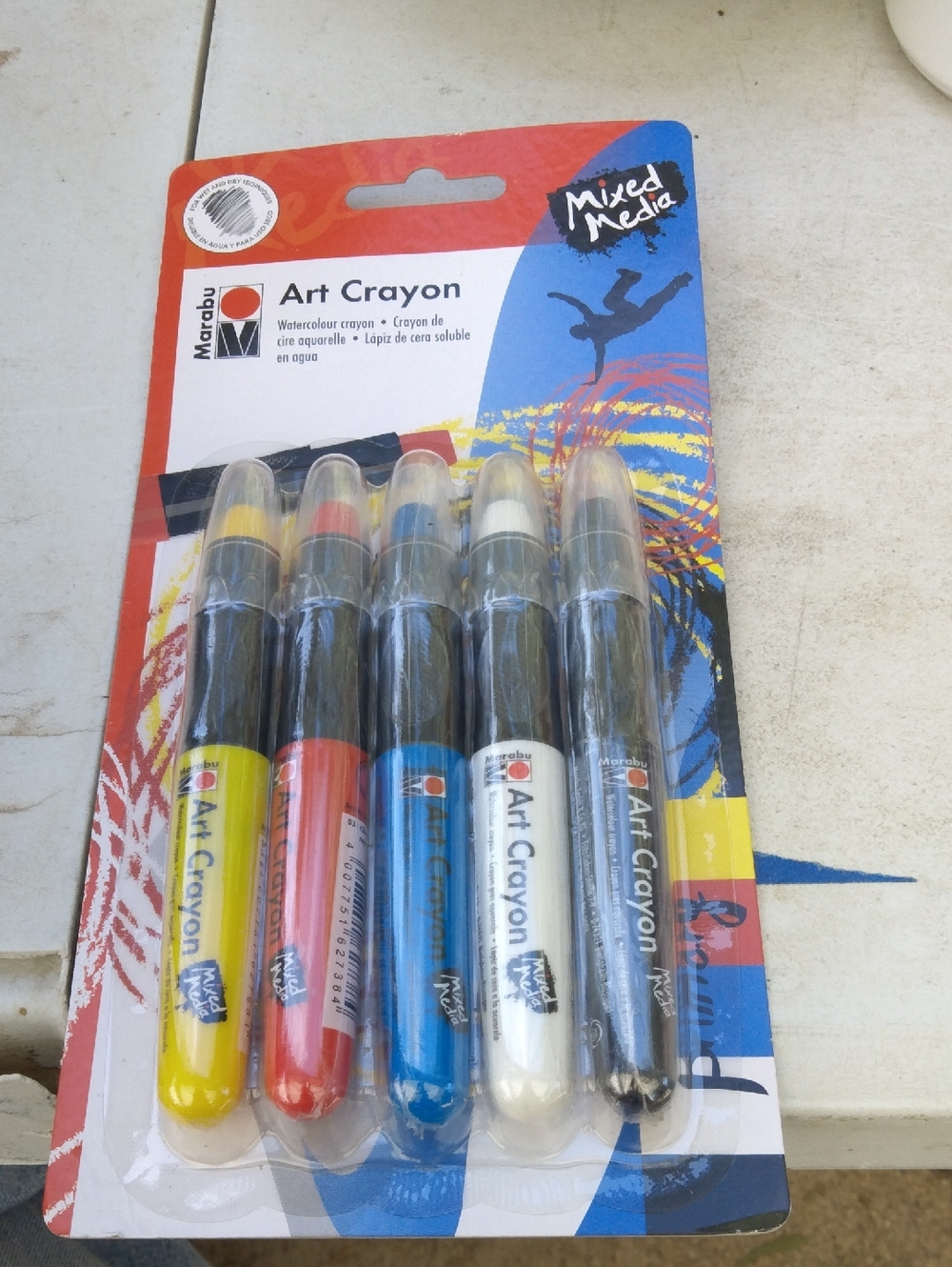 Mixed Media Art Crayons – Yellow, Red, Blue, White, Black